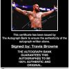 Travis Browne certificate of authenticity from the autograph bank