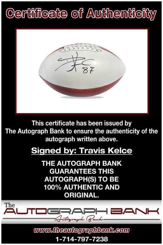 Travis Kelce certificate of authenticity from the autograph bank