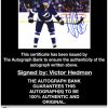 Victor Hedman certificate of authenticity from the autograph bank