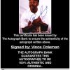Vince Coleman certificate of authenticity from the autograph bank