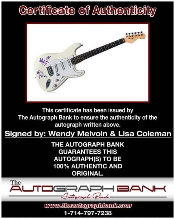 Wendy Melvoin certificate of authenticity from the autograph bank