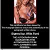 Willa Ford certificate of authenticity from the autograph bank