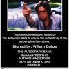 Willem Dafoe certificate of authenticity from the autograph bank