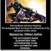 Willem Dafoe certificate of authenticity from the autograph bank