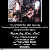 Wyatt Oleff certificate of authenticity from the autograph bank
