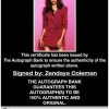 Zendaya Coleman certificate of authenticity from the autograph bank
