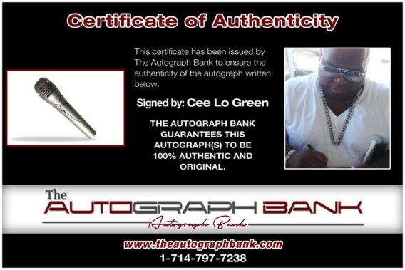 Cee Lo Green certificate of authenticity from the autograph bank