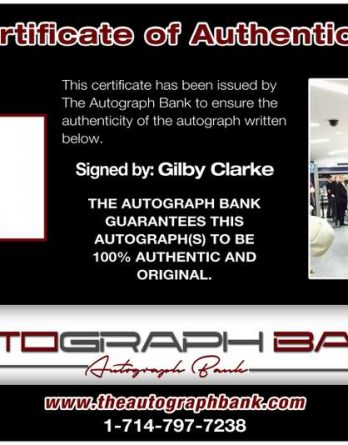 Gilby Clarke certificate of authenticity from the autograph bank
