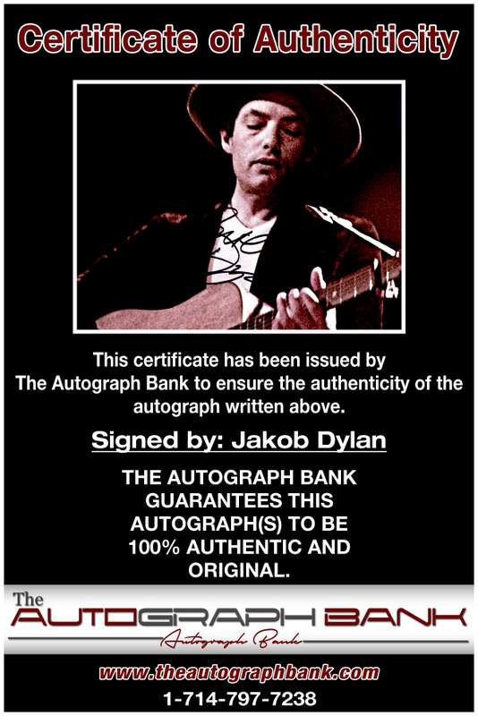 Jakob Dylan certificate of authenticity from the autograph bank