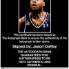 Jason Caffey certificate of authenticity from the autograph bank