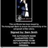 Sam Smith certificate of authenticity from the autograph bank
