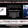 Aj Mclean certificate of authenticity from the autograph bank