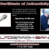 Aj Mclean certificate of authenticity from the autograph bank