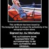 Aj Michalka certificate of authenticity from the autograph bank