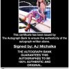 Aj Michalka certificate of authenticity from the autograph bank
