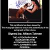 Allison Tolman certificate of authenticity from the autograph bank