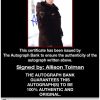 Allison Tolman certificate of authenticity from the autograph bank