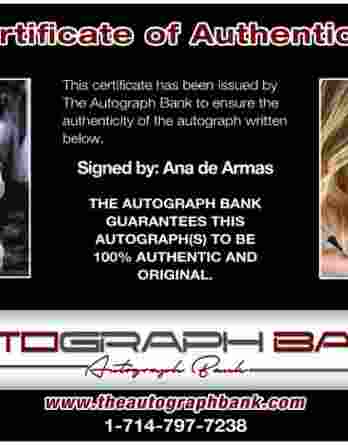Ana de Armas certificate of authenticity from the autograph bank