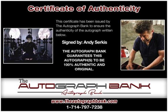 Andy Serkis certificate of authenticity from the autograph bank