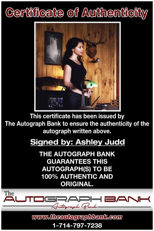 Ashley Judd certificate of authenticity from the autograph bank