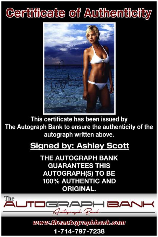Ashley Scott certificate of authenticity from the autograph bank
