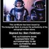 Ben Feldman certificate of authenticity from the autograph bank