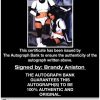Brandy Aniston certificate of authenticity from the autograph bank