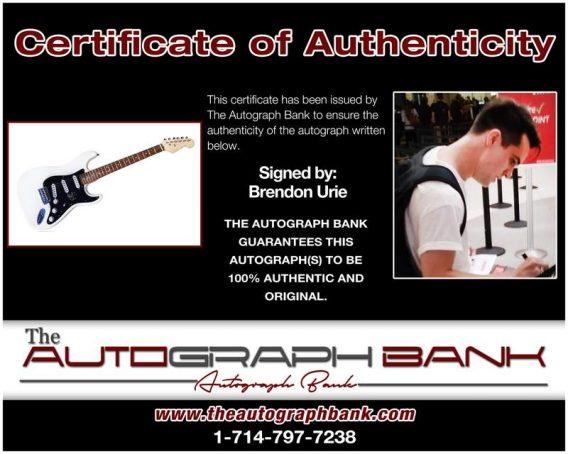 Brendon Urie certificate of authenticity from the autograph bank