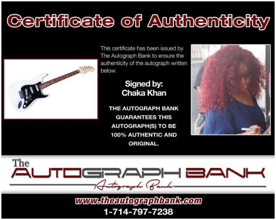 Chaka Khan certificate of authenticity from the autograph bank