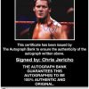 Chris Jericho certificate of authenticity from the autograph bank