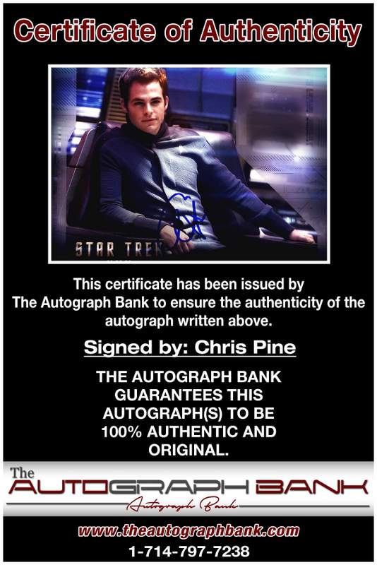 Chris Pine certificate of authenticity from the autograph bank