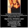 Christine Lakin certificate of authenticity from the autograph bank