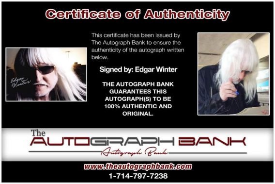 Edgar Winter certificate of authenticity from the autograph bank