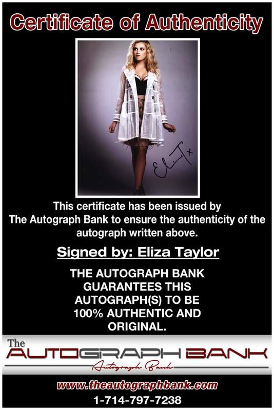 Eliza Taylor certificate of authenticity from the autograph bank