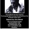 Eric Benet certificate of authenticity from the autograph bank