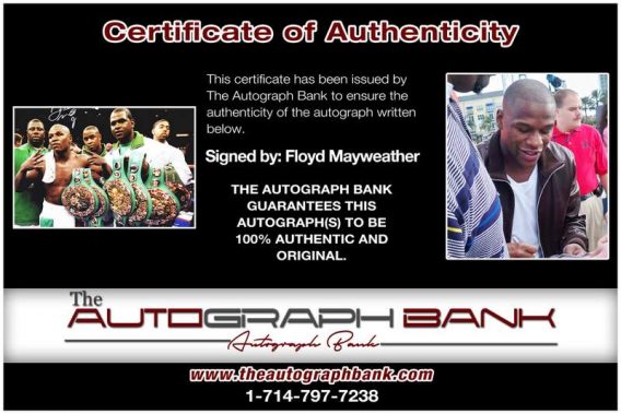 Floyd Mayweather Jr certificate of authenticity from the autograph bank