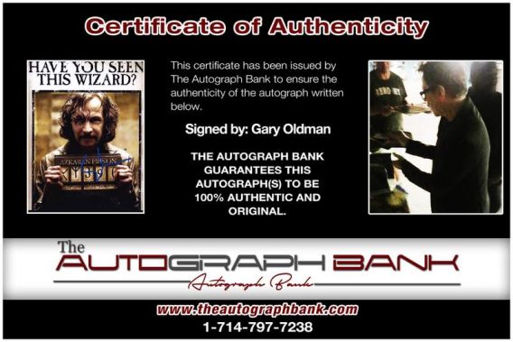 Gary Oldman certificate of authenticity from the autograph bank