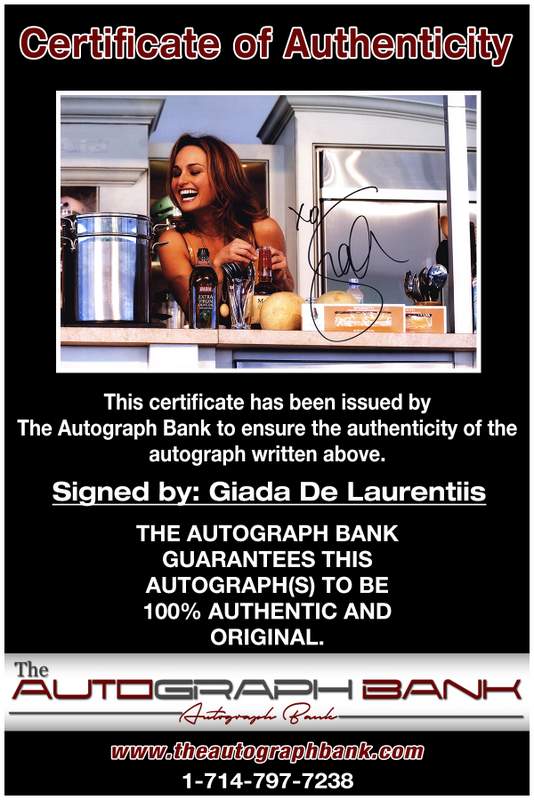 Giada De certificate of authenticity from the autograph bank