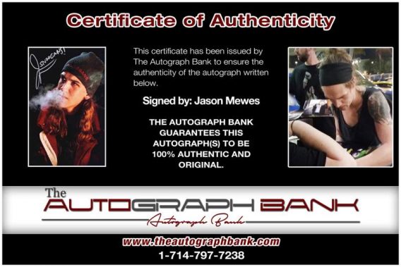 Jason Mewes certificate of authenticity from the autograph bank