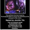 Jennifer Tilly certificate of authenticity from the autograph bank
