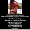 Jessica Gomes certificate of authenticity from the autograph bank