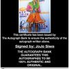 Jojo Siwa certificate of authenticity from the autograph bank