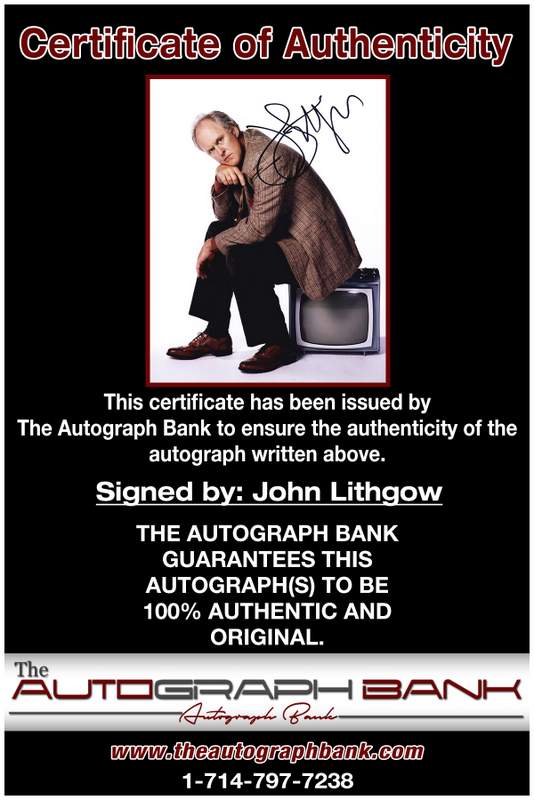 John Lithgow certificate of authenticity from the autograph bank
