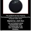 Josh Dun certificate of authenticity from the autograph bank