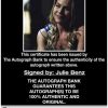 Julie Benz certificate of authenticity from the autograph bank