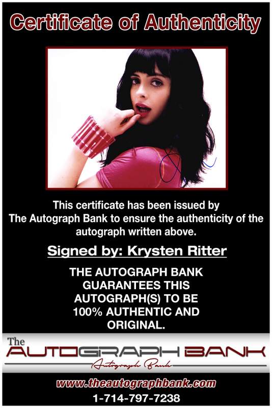Krysten Ritter certificate of authenticity from the autograph bank
