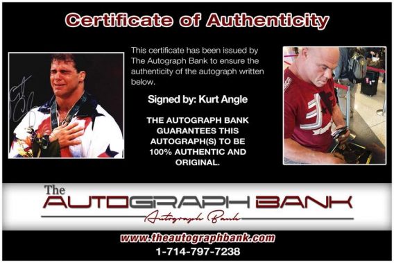 Kurt Angle certificate of authenticity from the autograph bank