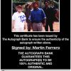 Martin Ferrero certificate of authenticity from the autograph bank