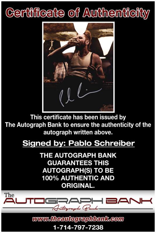 Pablo Schreiber certificate of authenticity from the autograph bank