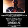 Ray Fisher certificate of authenticity from the autograph bank